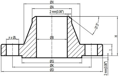 ANSI B16.5 Weld Neck Flanges A / B Dimensions ANSI B16.5 Weld Neck Flanges A / B Dimensions